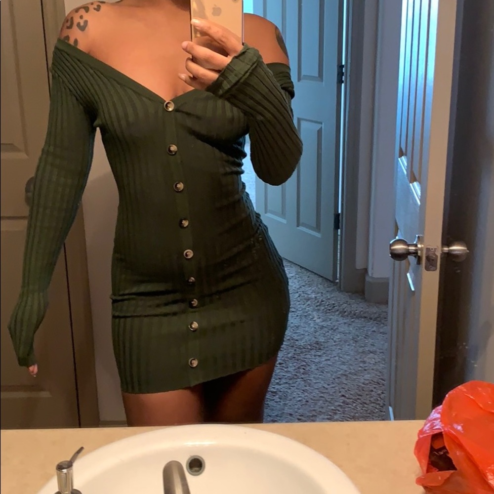 Olive green sweater dress